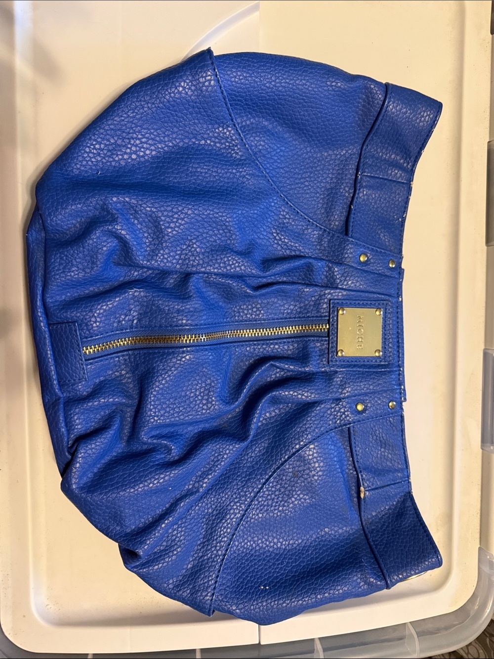 Miche Electric Blue Pebbled Shoulder Bag with Gold Hardware
